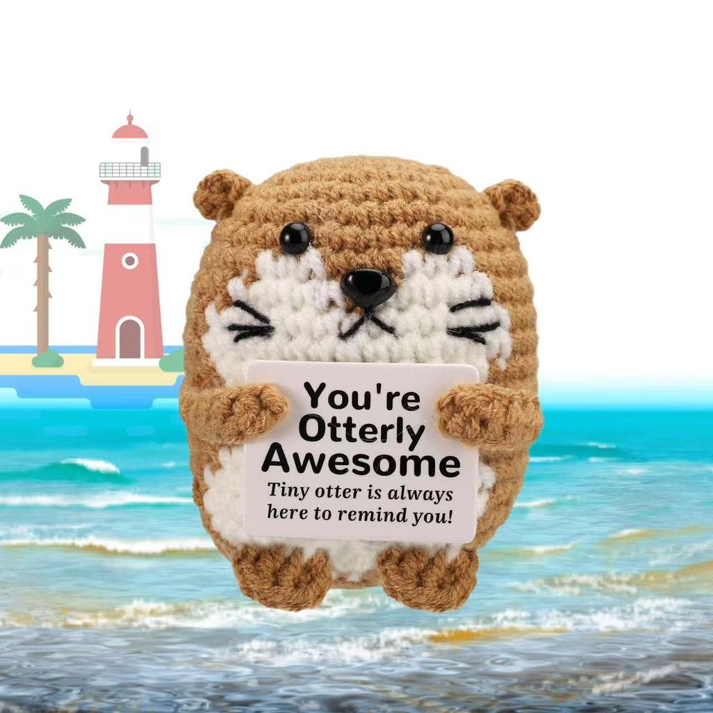Häkeln Positive Energie Otter Puppe Mit Karte Heim Zimmer Dekoration Handgemacht Entzückendes Tier Gestrickter Otter Schreibtisch Ornament Geschenke