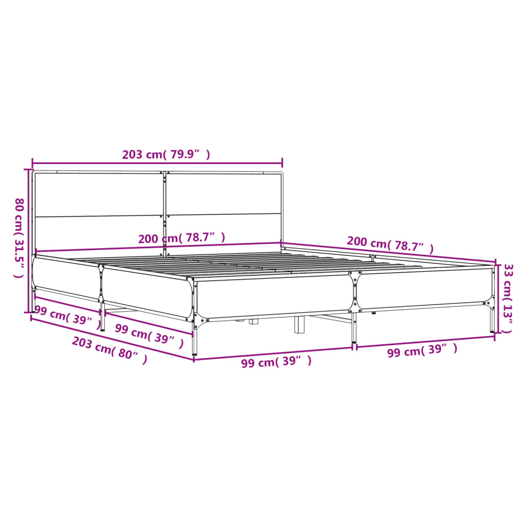 Black Bed Frame 200 x 200 cm Particleboard and Metal