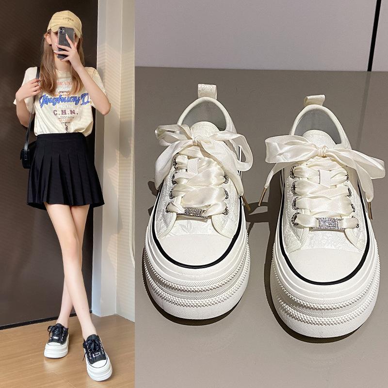 Summer trend sail new Chinese versatile muffin thick-soled canvas women's shoes rhinestone cloth board shoes casual shoes Korean version of the price