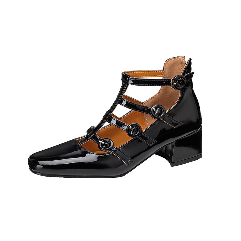 Gold silver patent leather hollow Mary Jane thick heel sexy high-top single shoes stage performance fashion model catwalk shoes