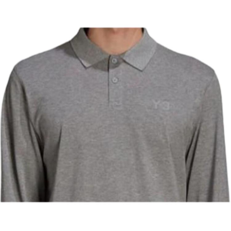 Y-3 FW21 Solid Color Logo Pullover Long Sleeve Polo Shirt Men Tops Gray GV4246