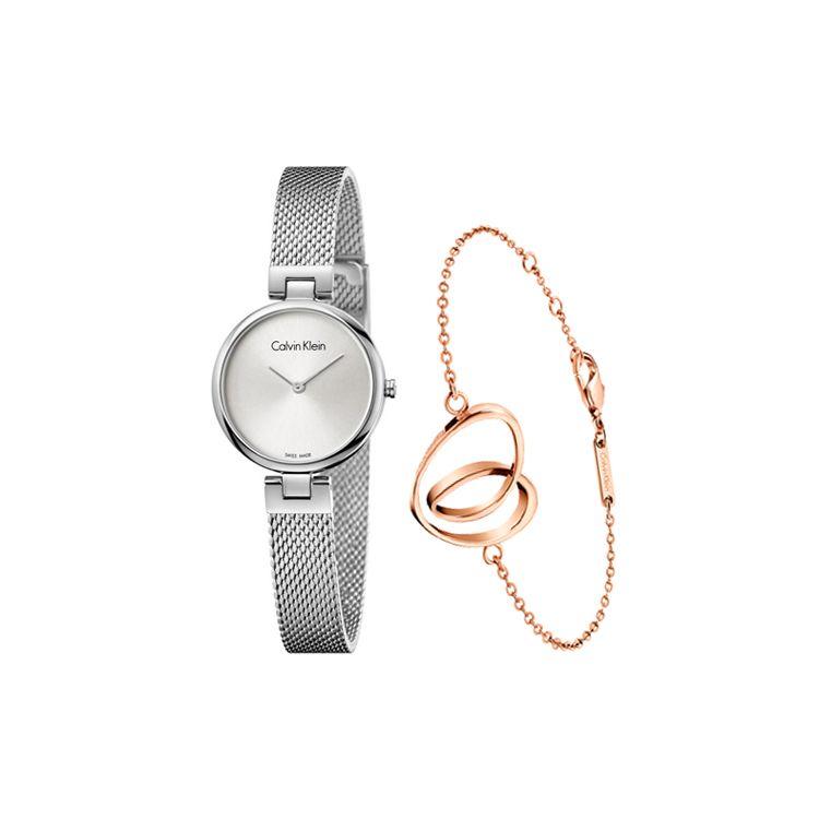 Calvin Klein Ck Quartz Pure Serie Uhr Quarzwerk Edelstahlarmband Weißes Zifferblatt Damenuhren K8G23126