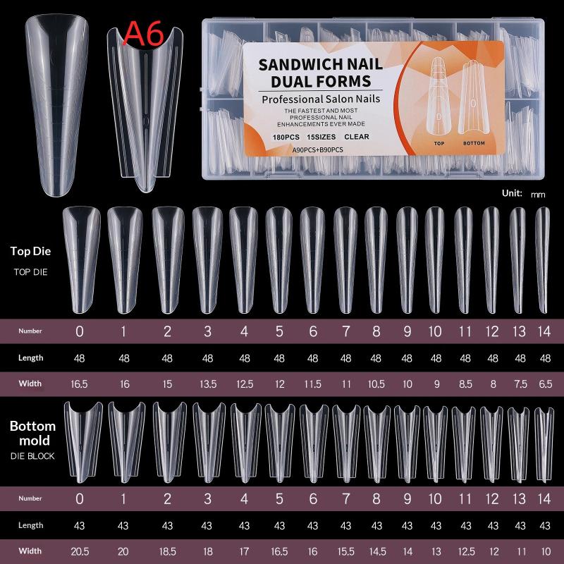 180Pcs Nail Extension Sandwich Dual Nail Forms Molds No Crack Easy Shape Oval Coffin for Beginner Professional Use