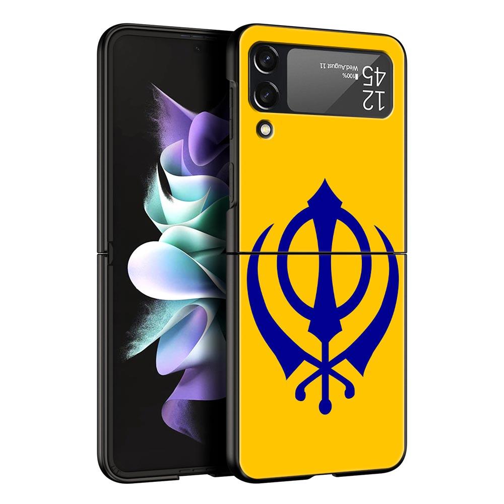 

Phone Case for Samsung Galaxy Z Flip 3 4 5 6 7 Folding Black Shell For Samsung Z Flip4 Flip5 PC Hard Cover Sikh Khanda Sikhism Galaxy Z Flip