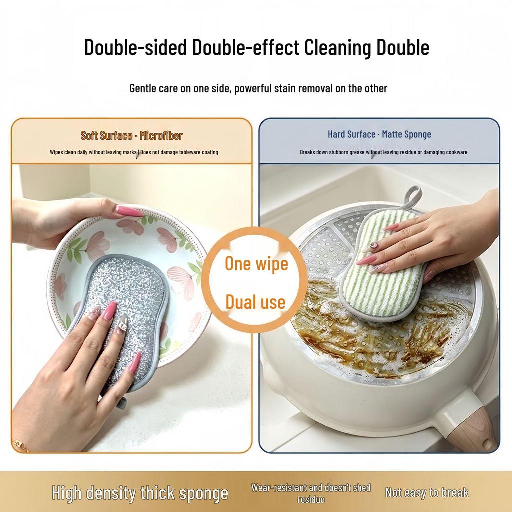 Double-Sided Silver Wire Dishwashing Sponge - Oil-Resistant Scrubber for Kitchen, Bowls, and Pots