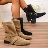 Fashion Short Boots Women Autumn/winter Genuine Leather Suede Square Toe Womens Shoes Two In One Foldable Thick Heel Midsole Boots Woman
