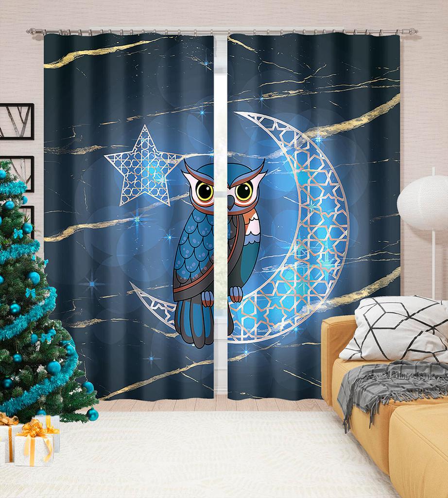 Green Forest Elf Lantern Curtains for The Bedroom Window Fabric Curtain for Living Room Left and Right Biparting Open 2Panel