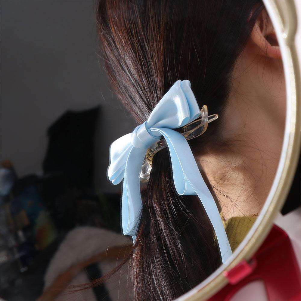 Sweet Satin Bow Hair Clip Solid Color Women Hairpin Fashion Bow Ribbon Hair Clip  Headdress