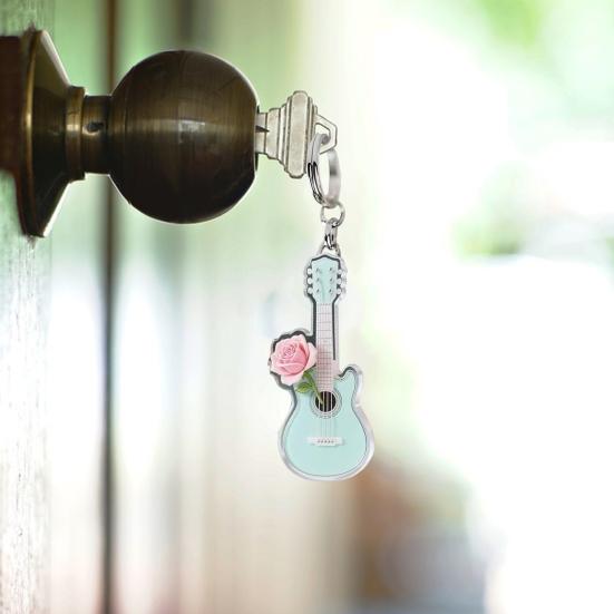 1/5Pcs Rose Guitar Keychain 2D Mini Guitar Charm Key Chain