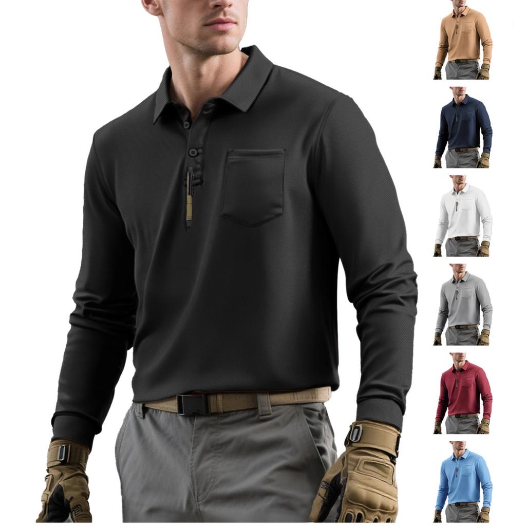 European and American Autumn Men's Long-sleeved Loose Top Lapel T-shirt