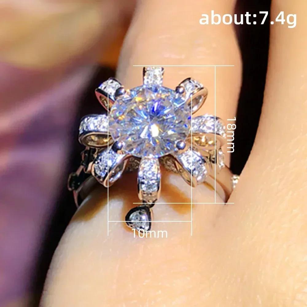 Huitan Creative Flower Shaped Cubic Zirconia Rings For Women Full Bling Iced Out Lady'S Ring Anniversary Party Fashion Jewelry