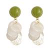 Fresh and sweet Mori avocado green stud earrings women's white shell fringed earrings fashion temperament high-end earrings