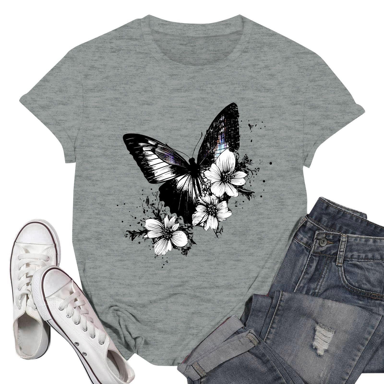 

Женские модные повседневные пуловеры с короткими рукавами и круглым вырезом с принтом XXL