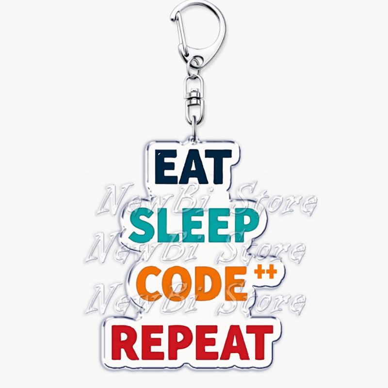 Hot Eat Sleep Code Repeat Keychains for Accessories Bag Programmer Coding Computer Developer Keyrings Jewelry Friends Geek Gifts