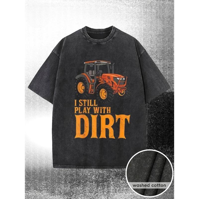 

European sizes Men s T-Shirt, Happy Farmer Tractor Print, with a Certain Thickness Suitable for Summer T-shirts, Outdoor Activities, Holiday Gifts 5XL чорний