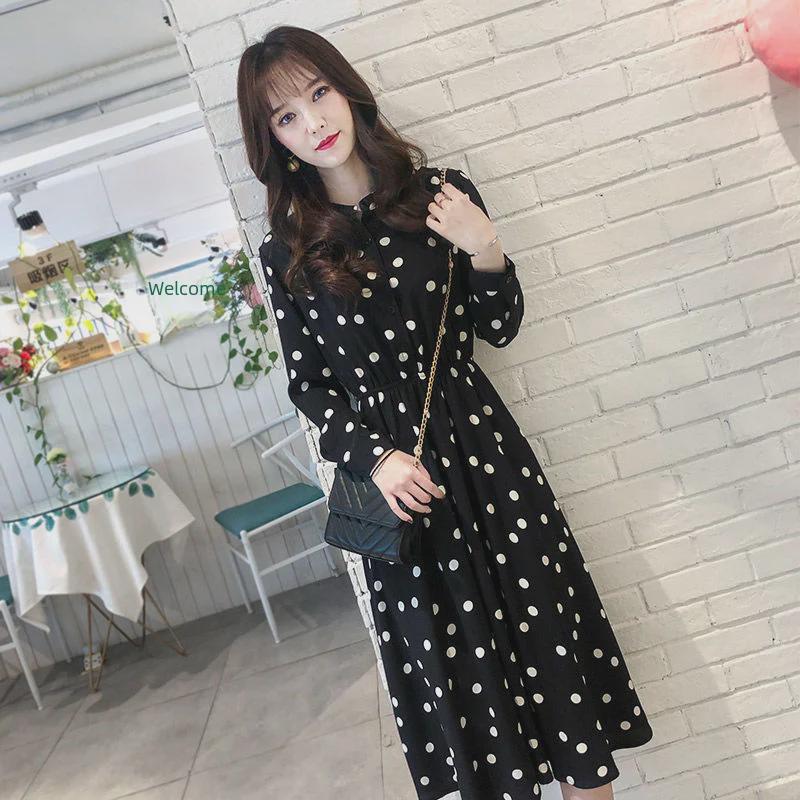 "Ready Stock: Women's Slim Floral Chiffon Dress, Long-Sleeved for Spring & Autumn 2023."