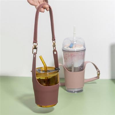 Porta-copo Portátil Reutilizável de Couro PU Manga Porta-copo Alça de Mão para Copo de Café Alta Qualidade Simples Sólido Combina com Tudo Conveniente Manga para Copo