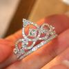 Huitan Dainty Crown Ring Female Proposal Band Zircon Gorgeous Shiny Zirconia Finger Accessories for Wedding Ceremony Party