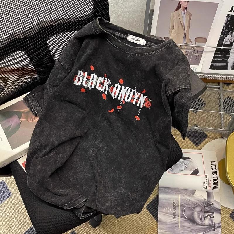 Herren-T-Shirt im amerikanischen Retro-Stil aus gewaschener Baumwolle mit kurzen Ärmeln