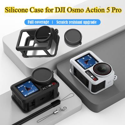 Funda de silicona para DJI Action 5 Pro Accesorio Carcasa blanda + Tapa de lente Funda protectora de silicona de goma para DJI Osmo Action 5 Pro