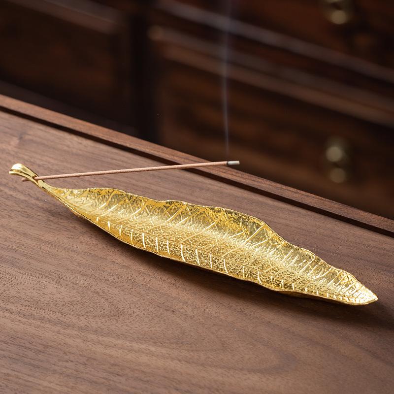 Portaincenso a Foglia Lunga per Bastoncini di Palo Santo Raccogli Cenere in Metallo Bruciatore Censer Accessori Arredo Casa Meditazione Yoga