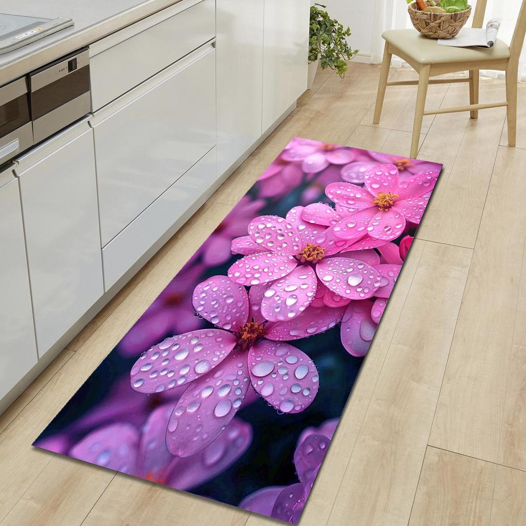 1Pcs Lotus Pattern Floor Mat Modern Kitchen Polyester Rug Non-Slip Colorful Indoor Carpet, For Home Bathroom Bedroom Living Room Decor