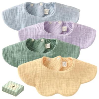 GoUseGo Set Neonato Petalo Solido Naturale Regalo Baby Shower Bavaglini, Impermeabile, 4, Garza a 6 Strati, Grande, Bavaglini a 360 Gradi, Colore, 100% Cotone, Colore,