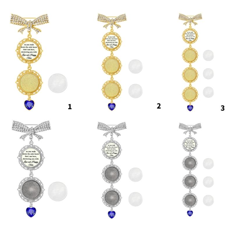 DIY Customizable Wedding Photo Brooch Charm With Rhinestones Bowknot Blue Heart Pendant For Bridal Bouquet Keepsake