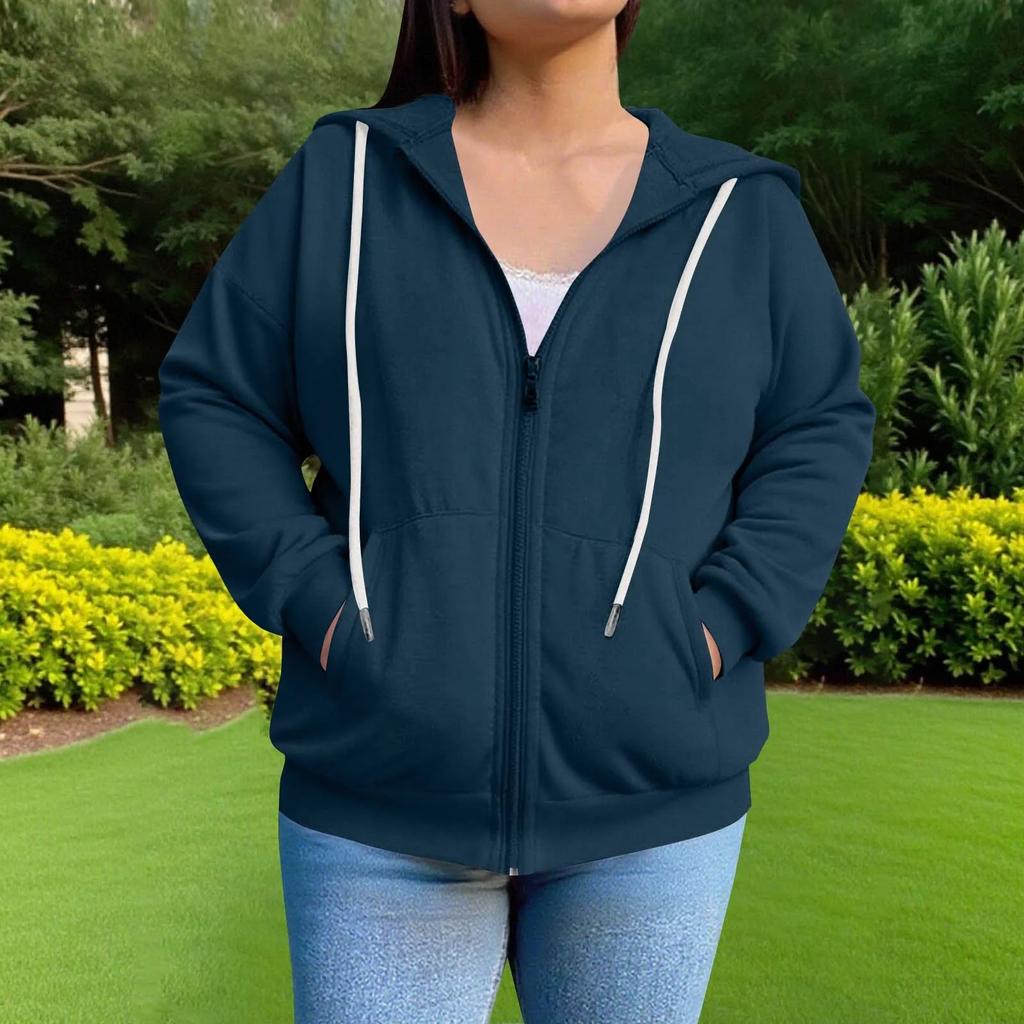 Women's Plus Size Fashion Casual Long Sleeve Solid Color Hooded Sweatshirt Tops