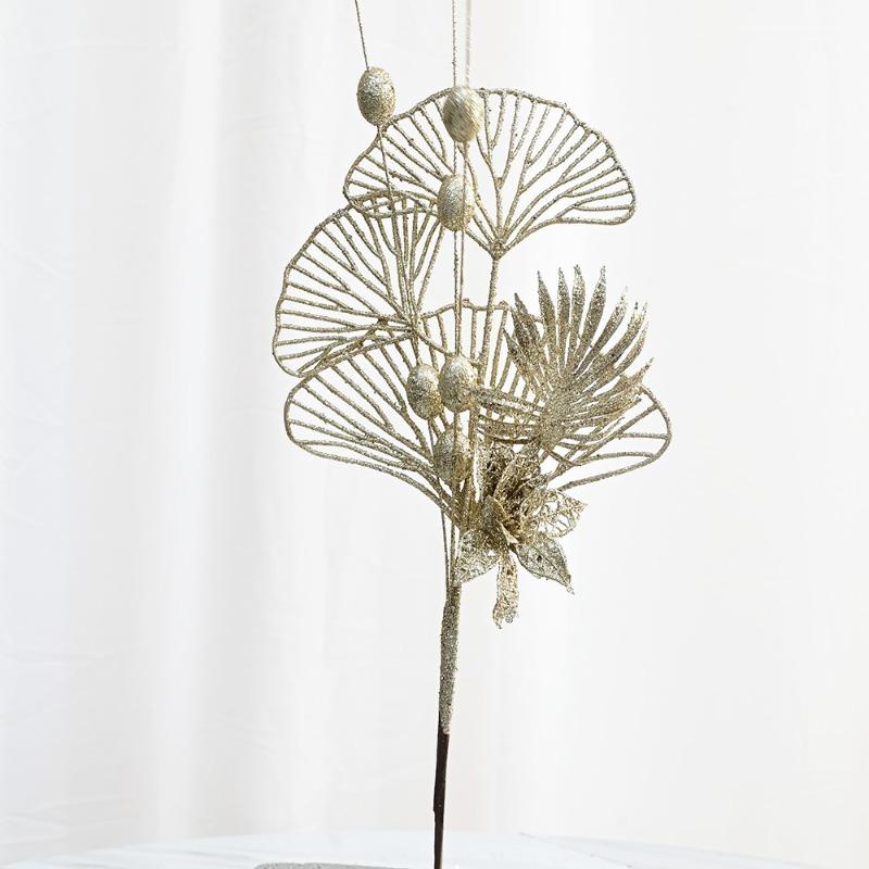 Christmas gold powder lily fan leaf decoration branch Christmas tree plug-in atmosphere supplies simulated branch berry decoration
