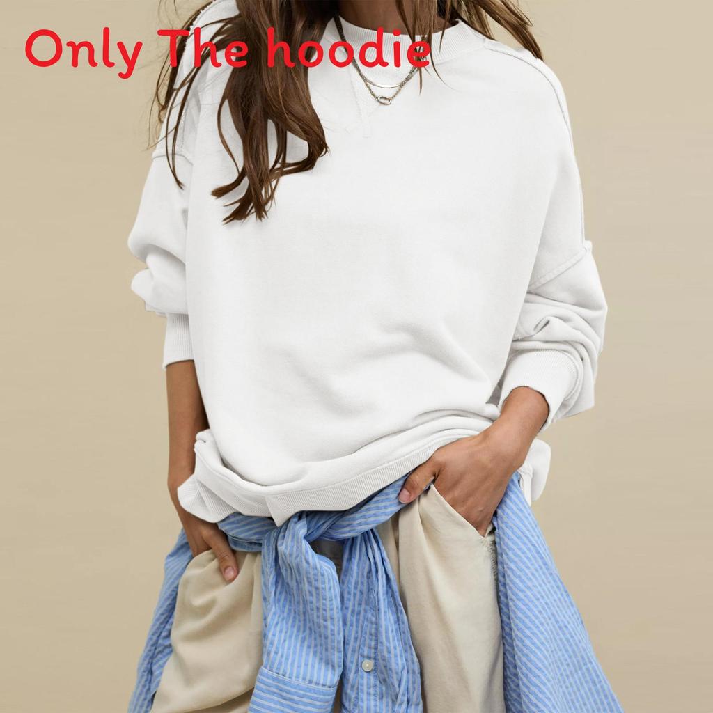 Basic Sweatshirt For Women With Knit Cotton Fabric And Long Lantern Sleeves For Casual Streetwear