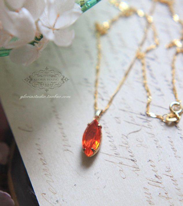Xin Zhe Mei S925 Sterling Silver Gold-Plated Necklace with Orange Zirconia Pendant for Women 40cm (No Extension Chain) золотой