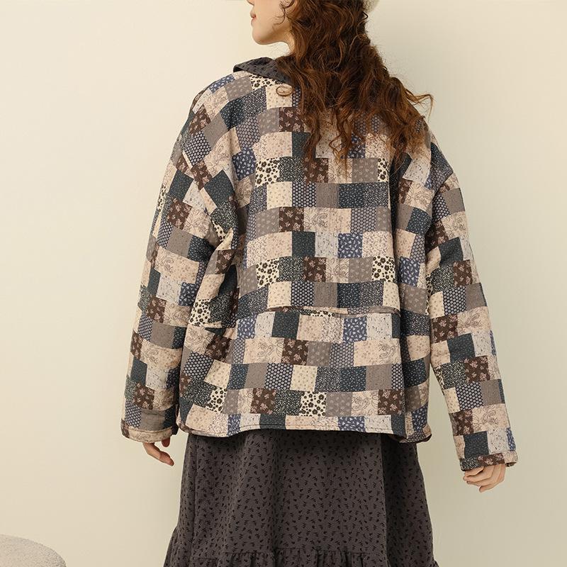 2025 Winter Mori Girl Patchwork Baumwolljacke - Literarischer Stil, Lockere Passform, Rundhalsausschnitt, Vielseitige & Verjüngende Damenoberbekleidung
