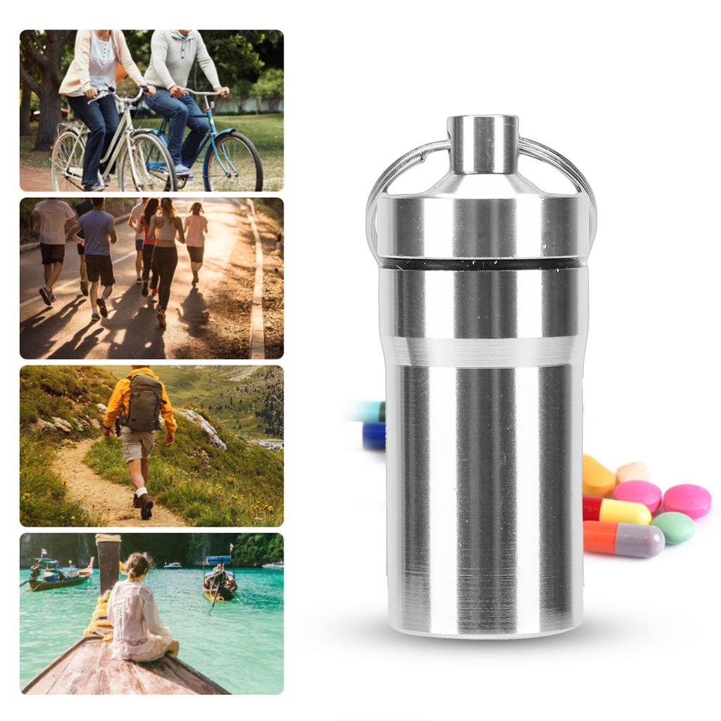 5 Pcs Keychain Tablets Holder Water Proof Small Tablets Case Container with Ed Lid Aluminum Alloy 0.87x2.05in