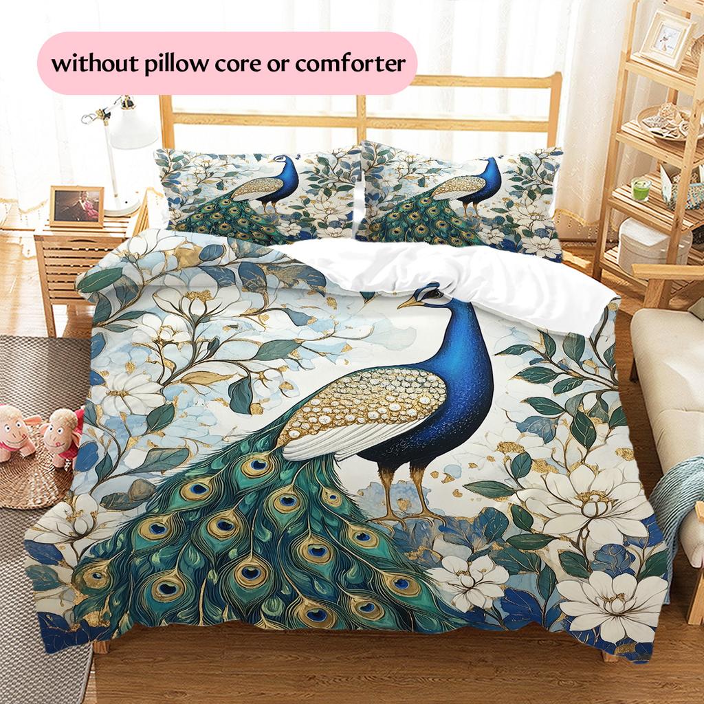 Peacock 2 Pattern Bedding Quilt Set Quilt Cover Pillowcase Home Decoration Gift (1 * Duvet Cover + 2 * Pillowcase, Without Core)
