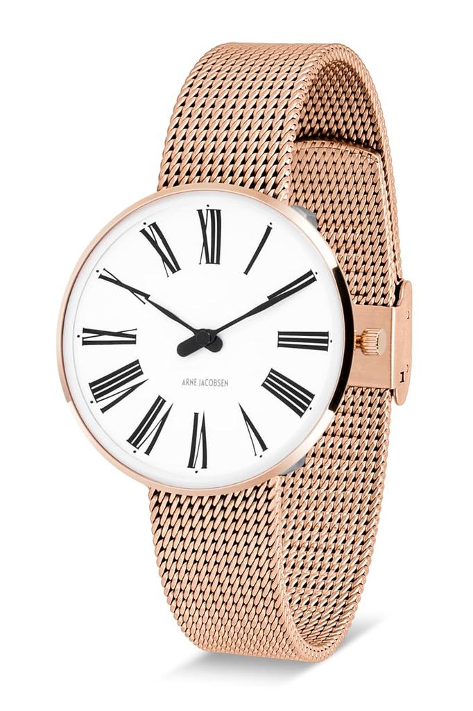 ARNE JACOBSEN ROMAN 53311-1611, 34mm, Nordic Design, Water Resistant (Quiet Design with No Second Hand), White Rose Gold, Mesh Strap