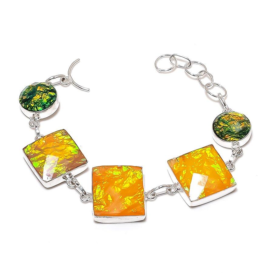 Natural Orange Triplet Opal, Opal 925 Sterling Silver Bracelet 7-8  ASB-3005