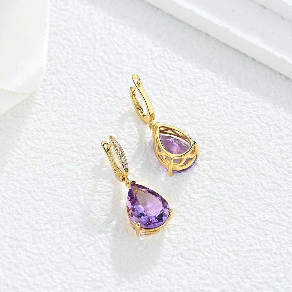 Trendy Stunning Dangle Clasp Earrings for Lady S925 Silver Natural Amethyst Febr Birthstone Luxury Jewelry Special Occasion Gift