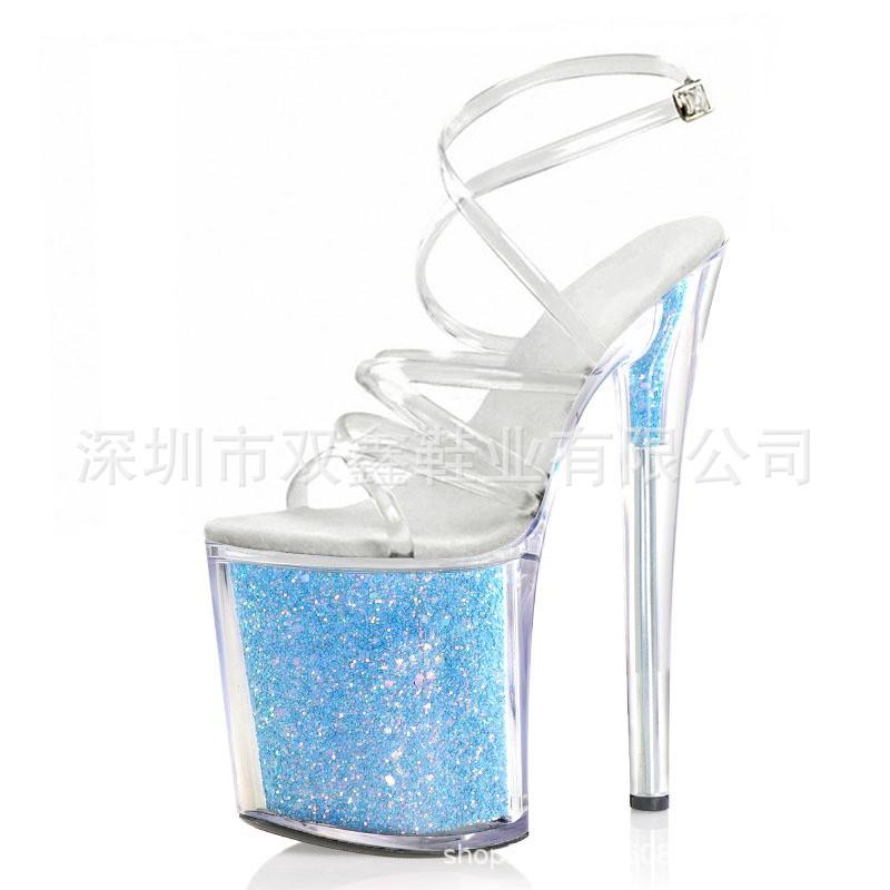 20CM Glänzend Transparent Strap Sandalen Römischen High Heels Hass Himmel