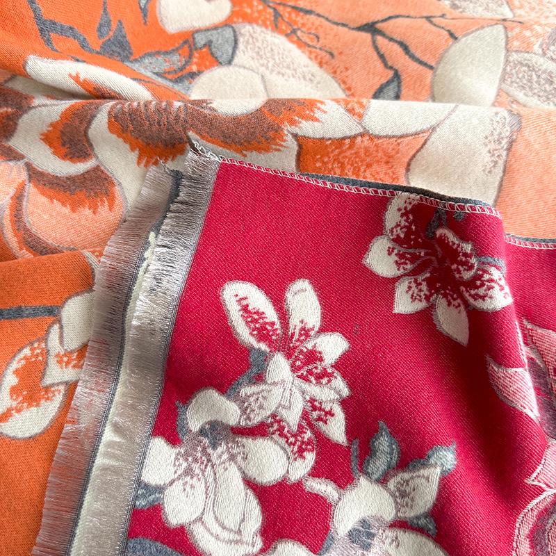 Autumn and Winter Jacquard Scarf Femininity Magnolia Imitation Cashmere Shawl Thickened Warm Scarf