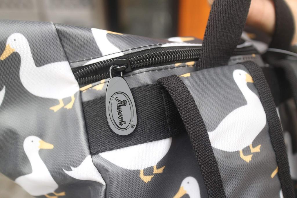 Marushin Anorak Roll-Top Backpack, H44 x W25.5 x D12cm, Waddling Ducks, with abrasion- and water-resistant vinyl coating, product number 6025006000