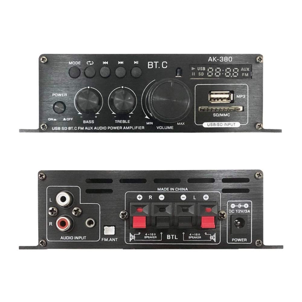 Kompakter Audioverstärker mit Bluetooth 40W 40W Karte Aluminium Fernbedienung Leistungsverstärker für verschiedene Musik Auto-Verstärker FMTLPAK380 2-Kanal 5.0,