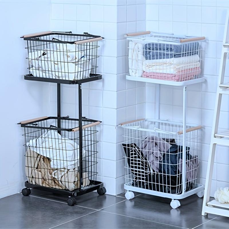 2-stöckiger Wäschekorb mit Rädern - Stilvoller Metallrahmen, 2-teiliger Aufbewahrungskorb für effiziente Wäscheorganisation