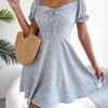 Women Floral Swing Dress Casual Flared Sleeve Lace Up Drawstring Spring Summer Sizes S XXL