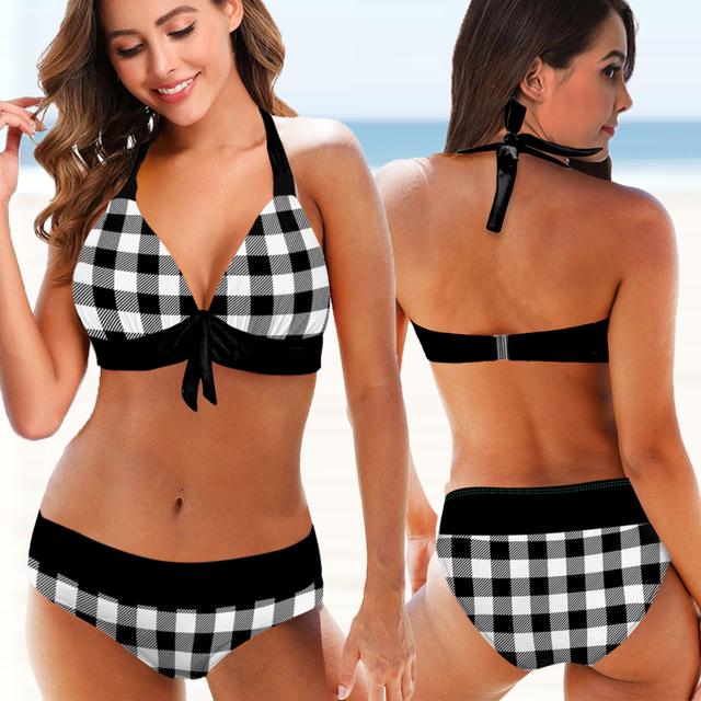 

Новинка 2023 года, женский сексуальный купальник со средней талией, комплект бикини с решетчатым принтом, комплект из двух предметов, танкини, женские летние бразильские купальники XL