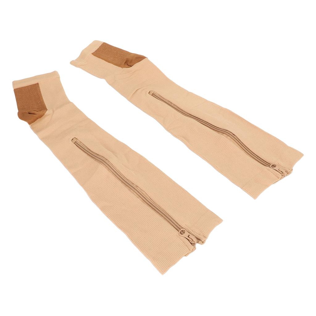 2Pcs Zipper Compression Socks High Stretchy Breathable Open Toe Compression Calf Stocking for Walking Running Sports L