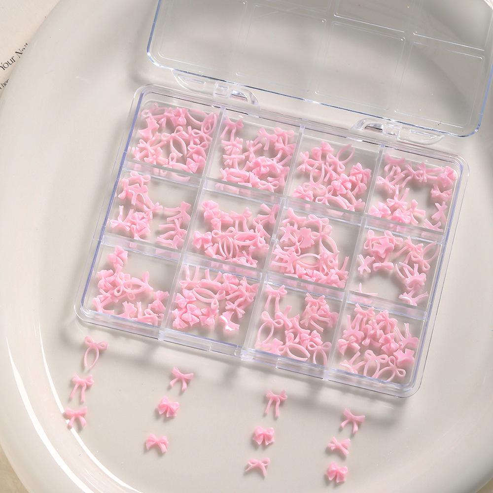 Cross Border 12 Grid Bow Nail Decoration Colorful Three-dimensional Ribbon Tie Mini Mixed