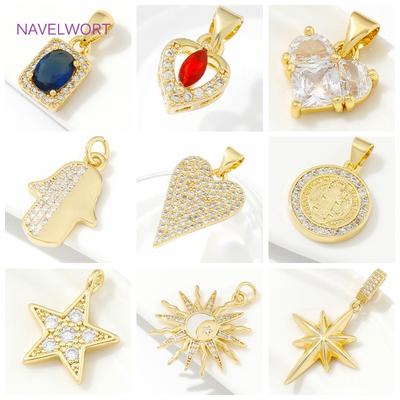 18K Vergoldetes Messing Kristall Herz/Sonne/Stern Anhänger Charms, Anhänger Für Schmuck, Für DIY Halsketten Schmuckherstellung Zubehör