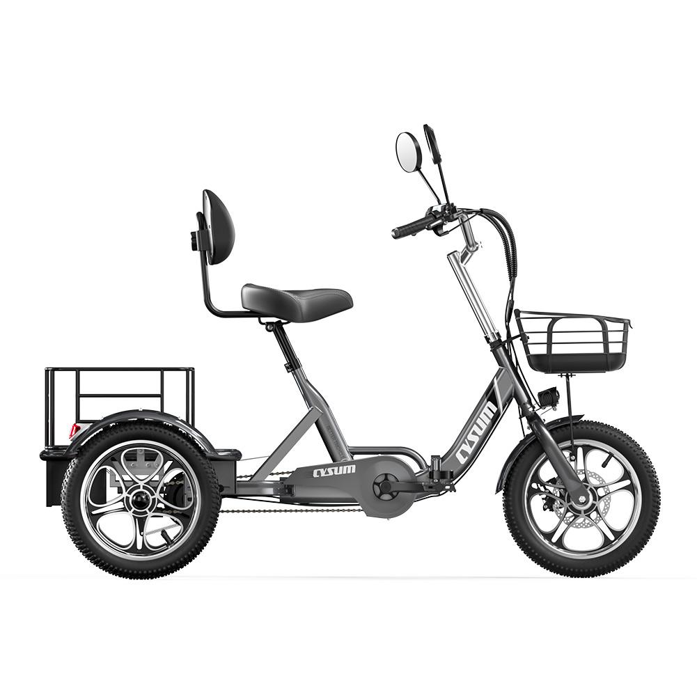 Cysum T1Pro Tricycle Électrique Avec Panier Amovible Pour Adulte Batterie 48V22AH Moteur 350W Pneus Polyvalents 16 Pouces Vélo Électrique de Ville à 3 Roues