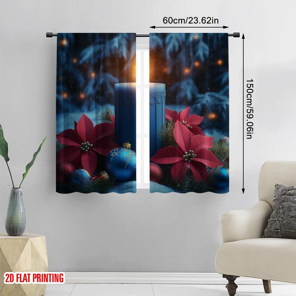 2 Stück, 2D-Flachdruck Vorhänge Digitaldruck Weihnachten Kerze Weihnachtsstern Ornamente (4) Polyester, einfache Installation (ohne Stange)
